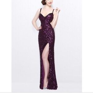 Primavera Couture purple Sequin Cut Out Back Sexy Prom Dress Formal Gown